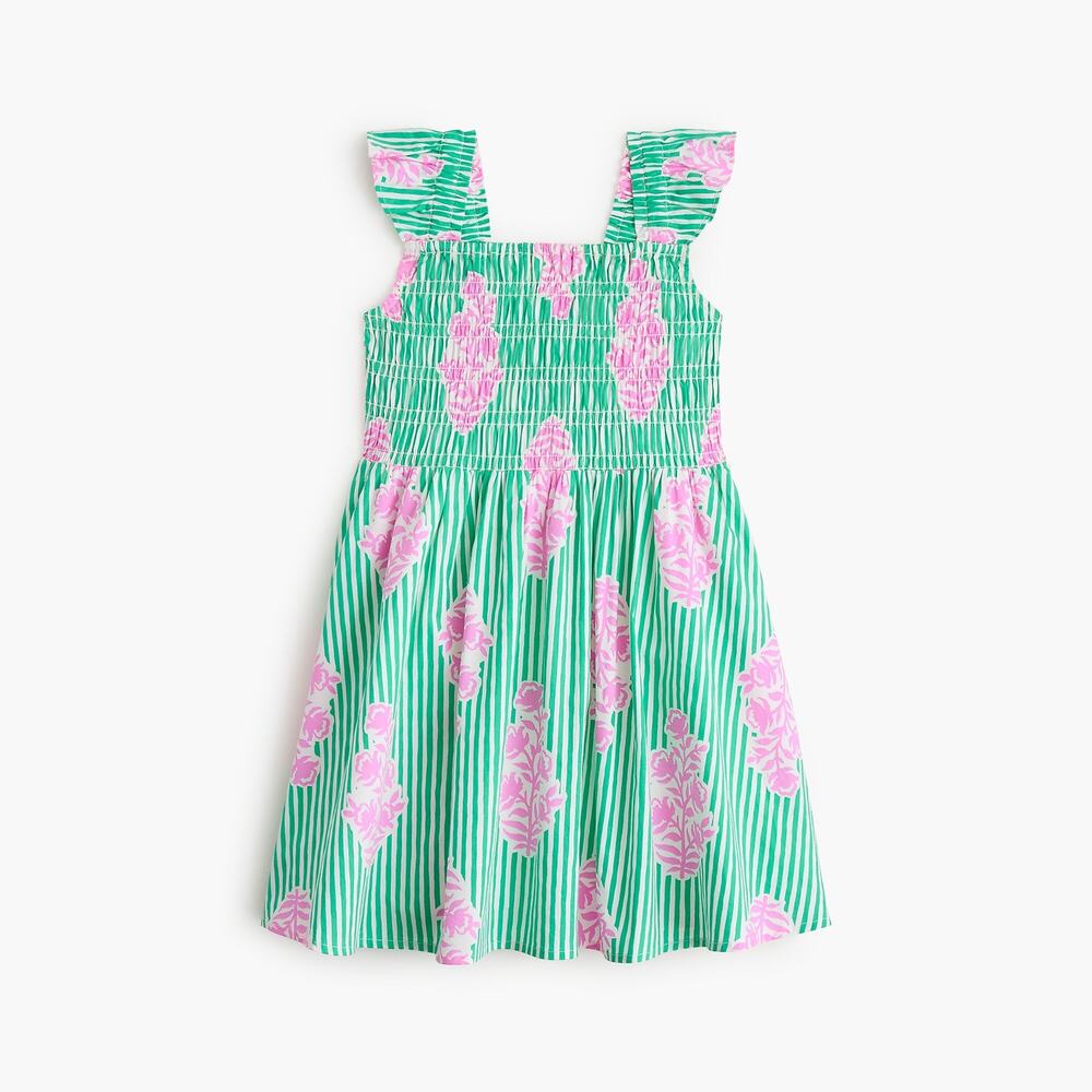 NWT Crewcuts Girls' Striped Smocked Dress Summer Green Pink Size 10